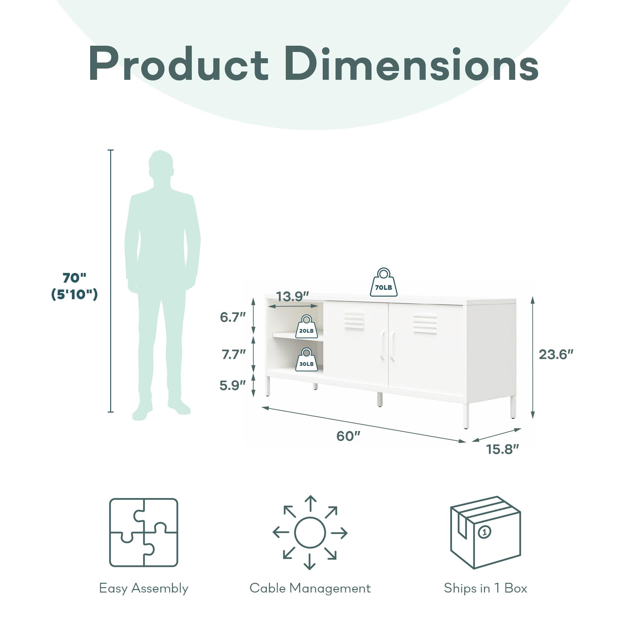 RealRooms Mission District Metal Locker-Style TV Stand for TVs up to 65" - White