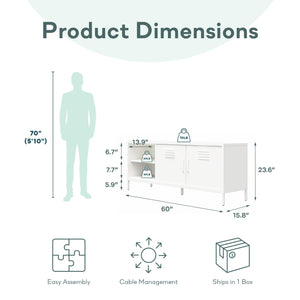 RealRooms Mission District Metal Locker-Style TV Stand for TVs up to 65" - White