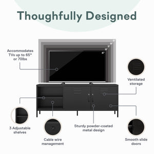 RealRooms Mission District Metal Locker-Style TV Stand for TVs up to 65" - Black