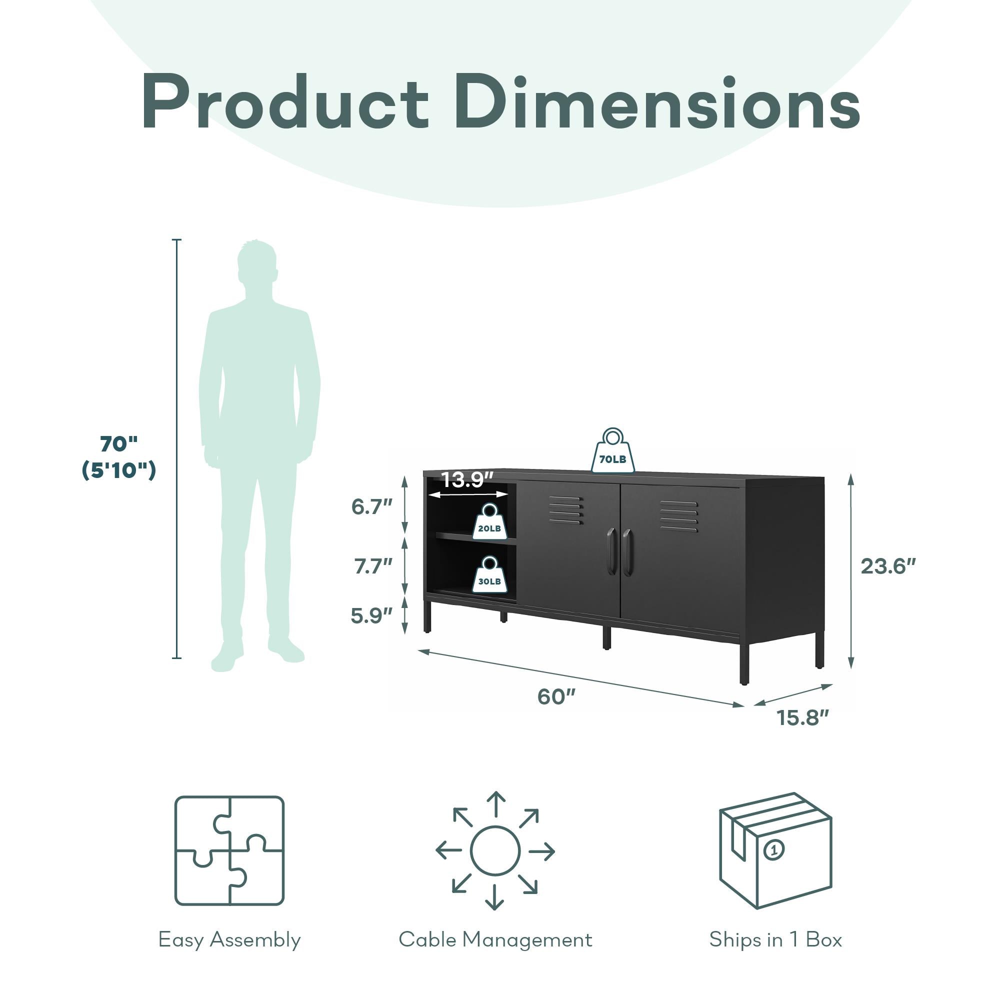 RealRooms Mission District Metal Locker-Style TV Stand for TVs up to 65" - Black