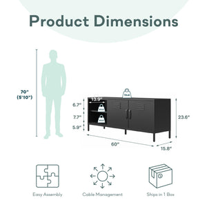 RealRooms Mission District Metal Locker-Style TV Stand for TVs up to 65" - Black