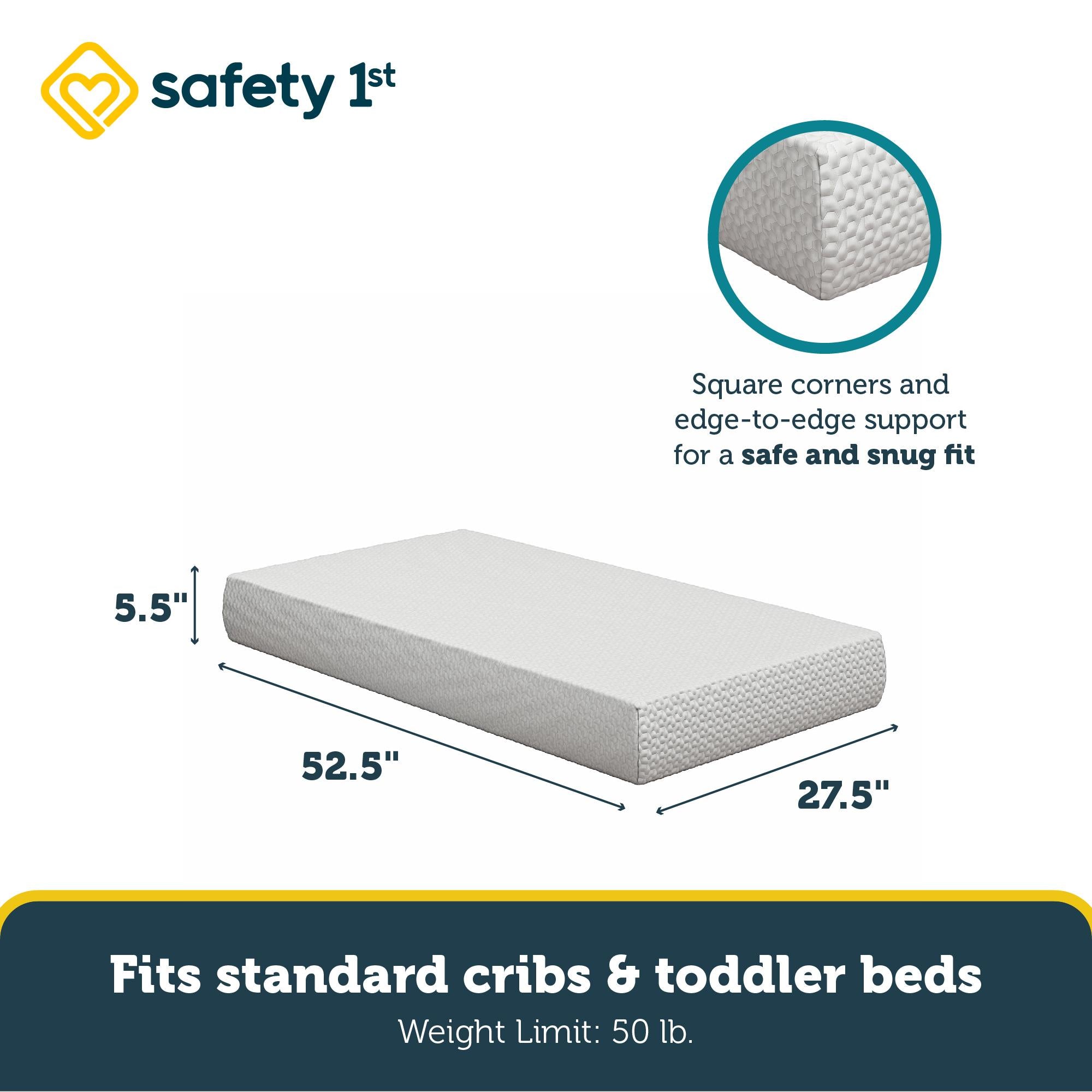 Safety 1st Serene Snuggles Premium 6" Cooling Gel Memory Foam Crib & Toddler Mattress in a Box - White - Crib & Toddler Mattress