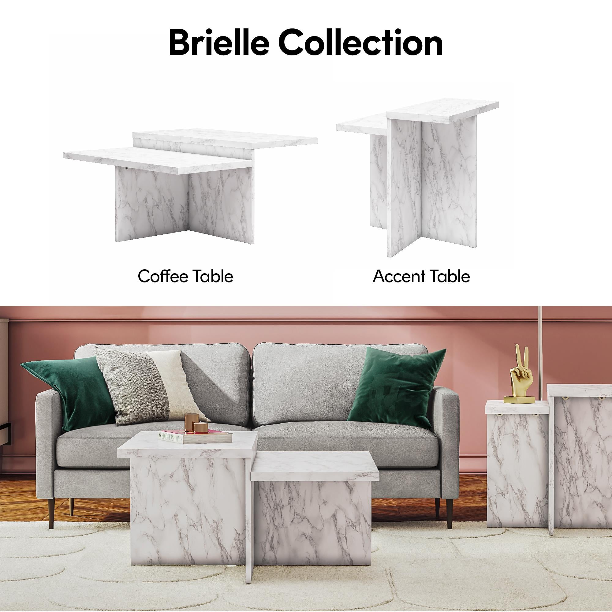 CosmoLiving Brielle Two-Tiered Coffee Table - White marble