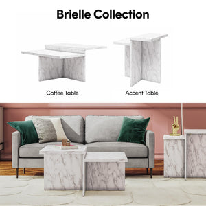 CosmoLiving Brielle Two-Tiered Coffee Table - White marble