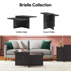 CosmoLiving Brielle Two-Tiered Coffee Table, Faux Black Marble - Black Marble