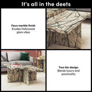 CosmoLiving Brielle Two-Tiered Coffee Table, Faux Onyx Marble - Onyx Marble