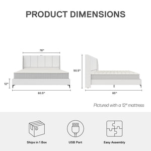DHP Lamora Upholstered Wingback Bed Frame with USB - Light Gray - King