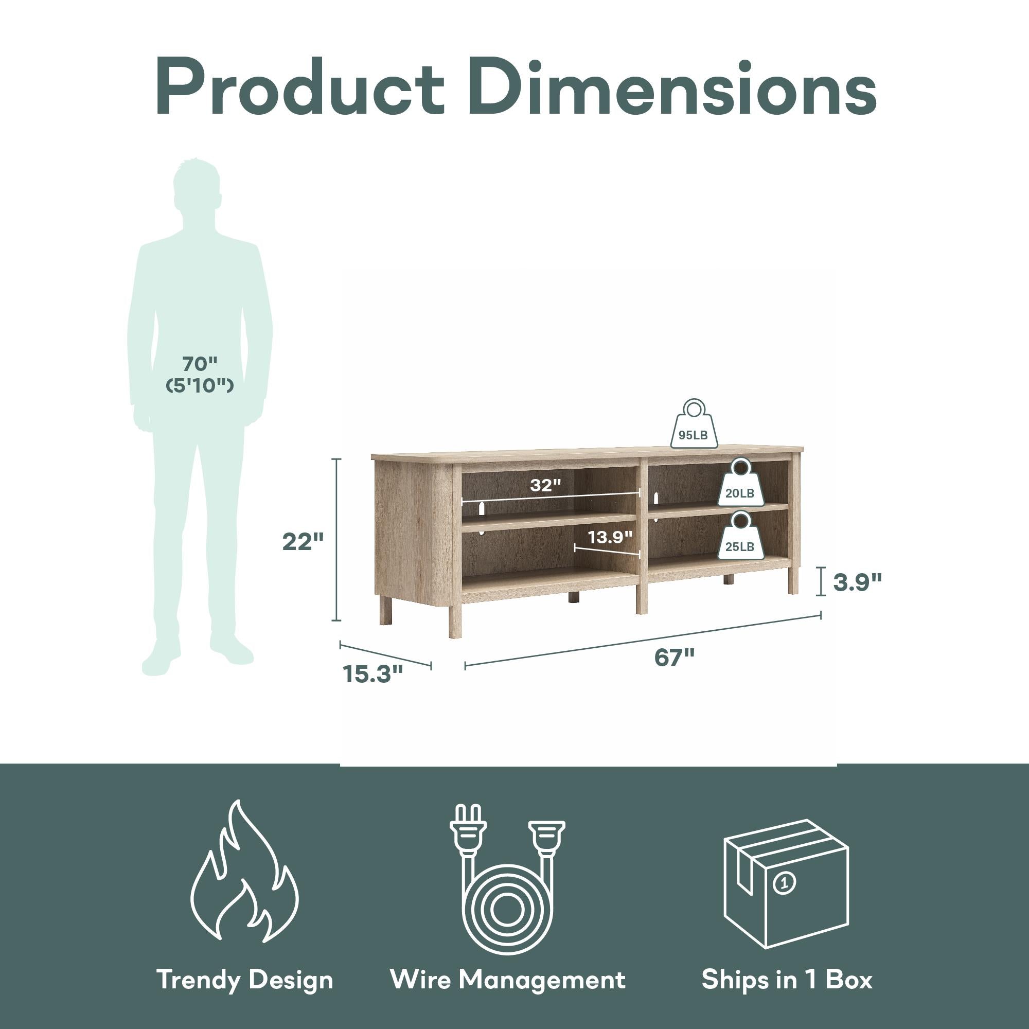 RealRooms Farmhouse Console for TVs up to 75" - Blonde Oak