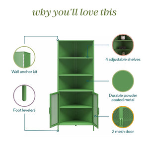 Novogratz Channing Corner Storage Cabinet with 2 Doors - Kelly Green