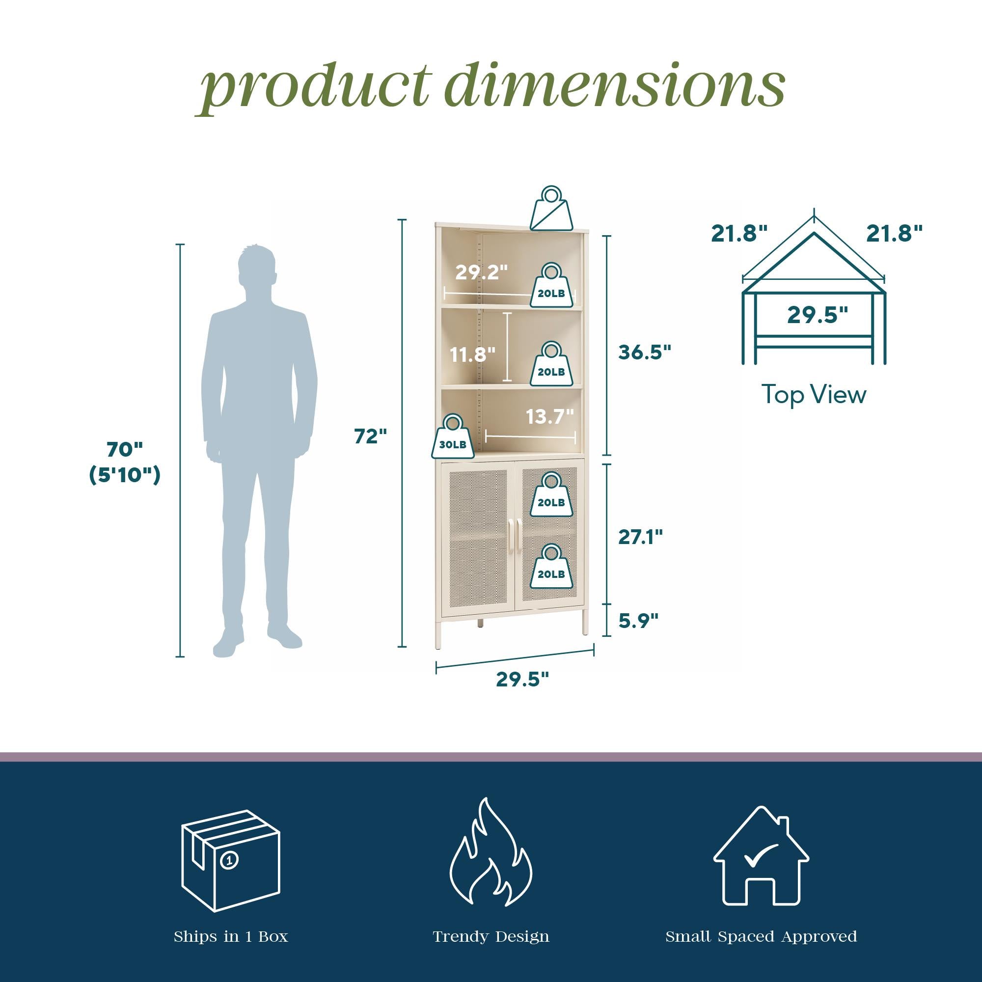 Novogratz Channing Corner Storage Cabinet with 2 Doors - Parchment
