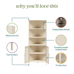 Novogratz Channing Corner Storage Cabinet with 2 Doors - Parchment