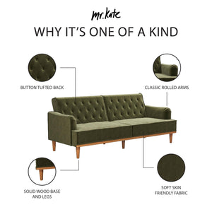 Mr. Kate Stella Vintage Futon Sofa Bed - Olive Green Velvet - 3-Seater