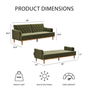 Mr. Kate Stella Vintage Futon Sofa Bed - Olive Green Velvet - 3-Seater