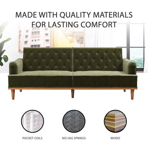 Mr. Kate Stella Vintage Futon Sofa Bed - Olive Green Velvet - 3-Seater