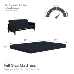 DHP Lexi 6" Quilted Polyester Futon Mattress - Blue - Full