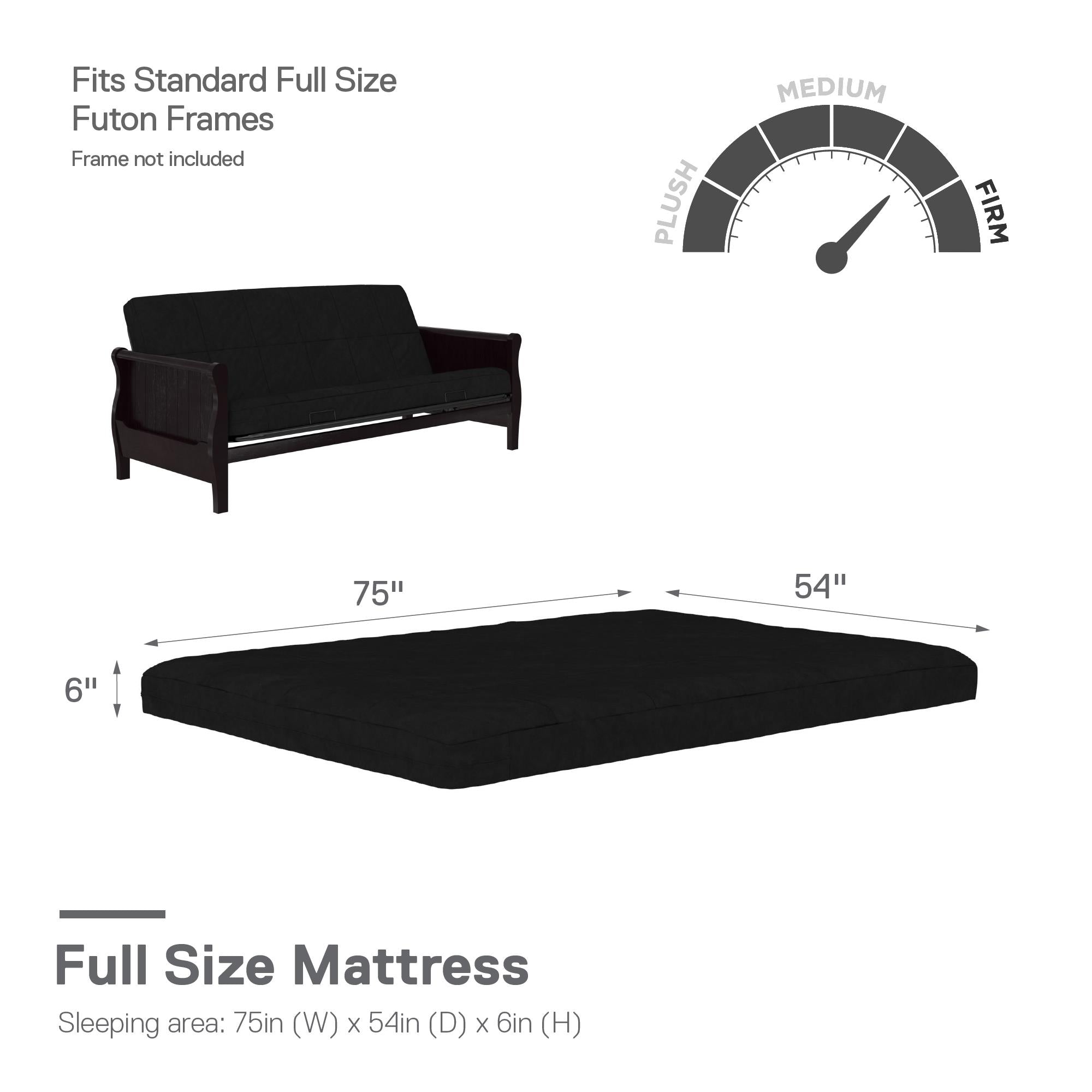DHP Lexi 6" Quilted Polyester Futon Mattress - Black - Full