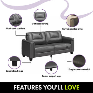 LikeHome Brodie 75.5" Upholstered Sofa - Charcoal Faux Leather - 3-Seater
