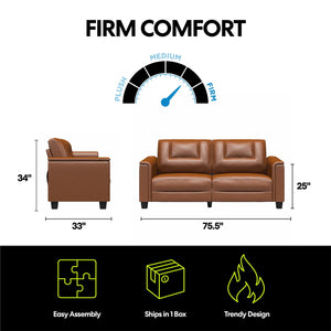 LikeHome Brodie 75.5" Upholstered Sofa - Brown Faux Leather - 3-Seater