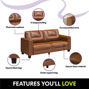 LikeHome Brodie 75.5" Upholstered Sofa - Brown Faux Leather - 3-Seater