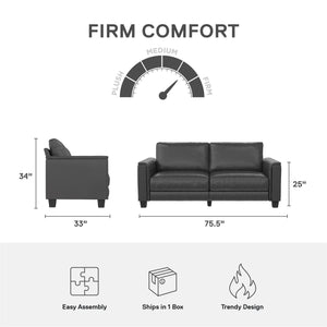 DHP Colton 75.5" Upholstered Sofa - Charcoal Faux Leather - 3-Seater