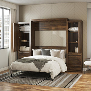 Signature Sleep Paramount Murphy Bed with Armoire Cabinets - Columbia Walnut - Queen