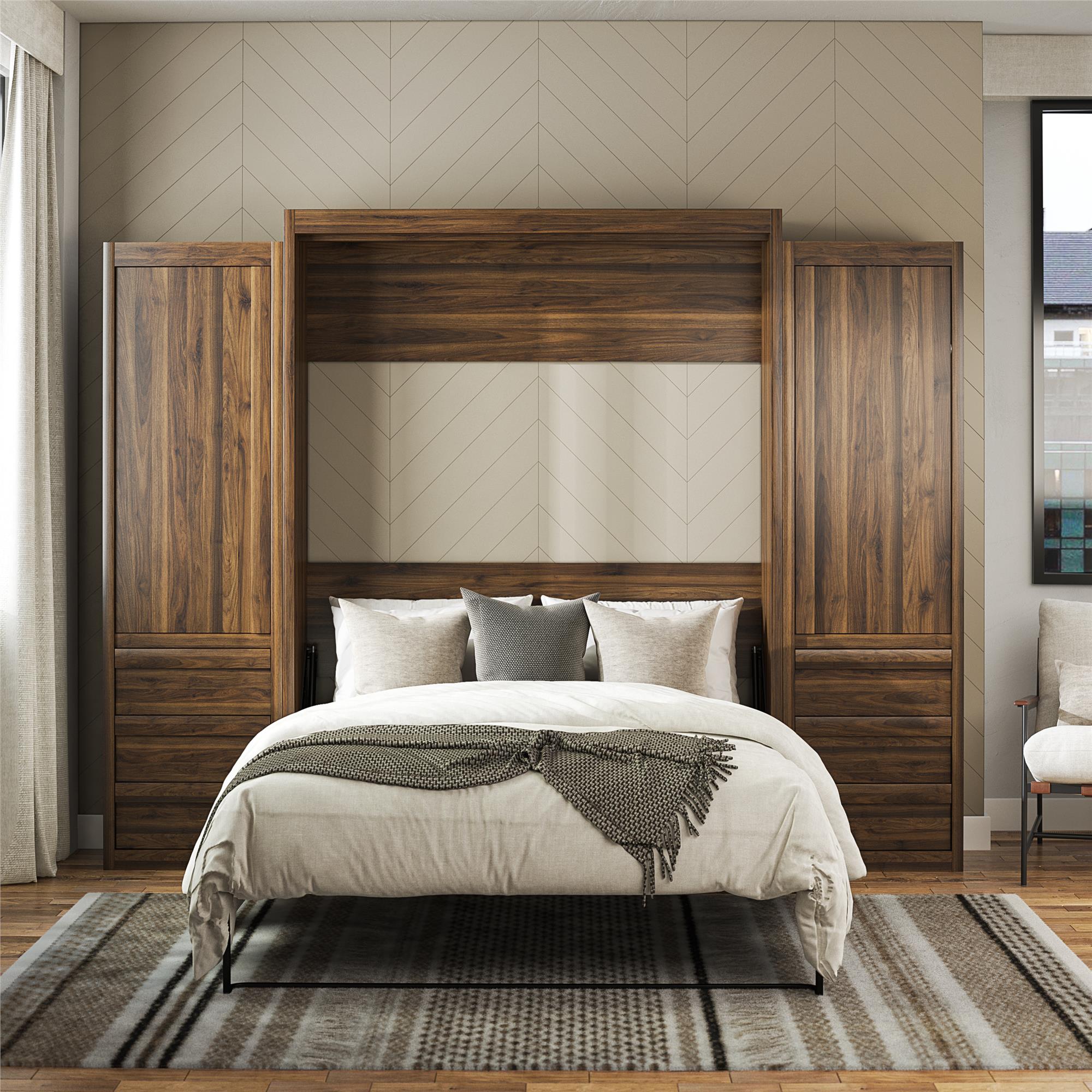 Signature Sleep Paramount Murphy Bed with Armoire Cabinets - Columbia Walnut - Queen