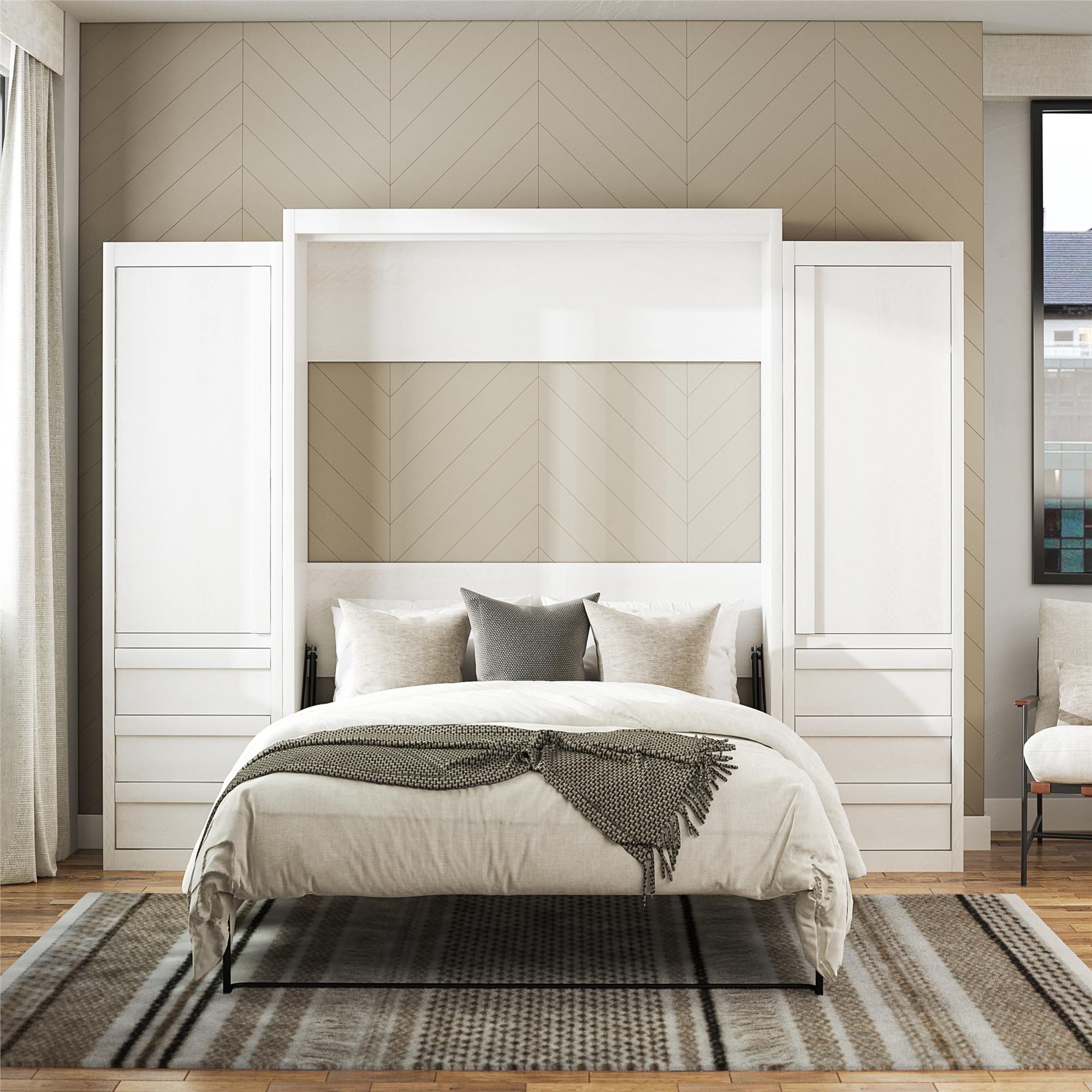 Signature Sleep Paramount Murphy Bed with Armoire Cabinets - Ivory Oak - Queen