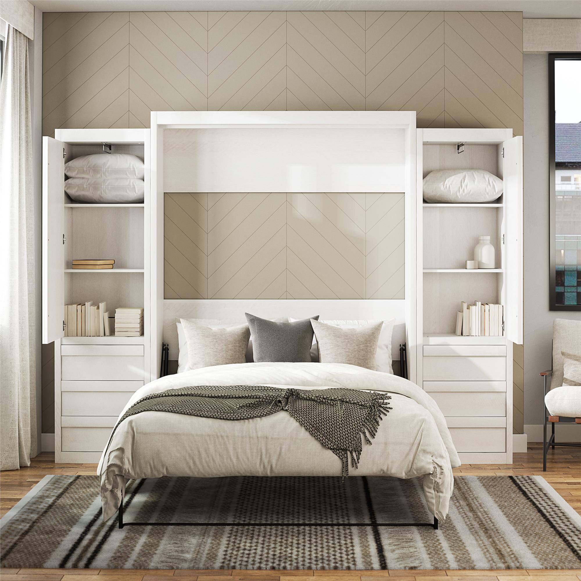 Signature Sleep Paramount Murphy Bed with Armoire Cabinets - Ivory Oak - Queen