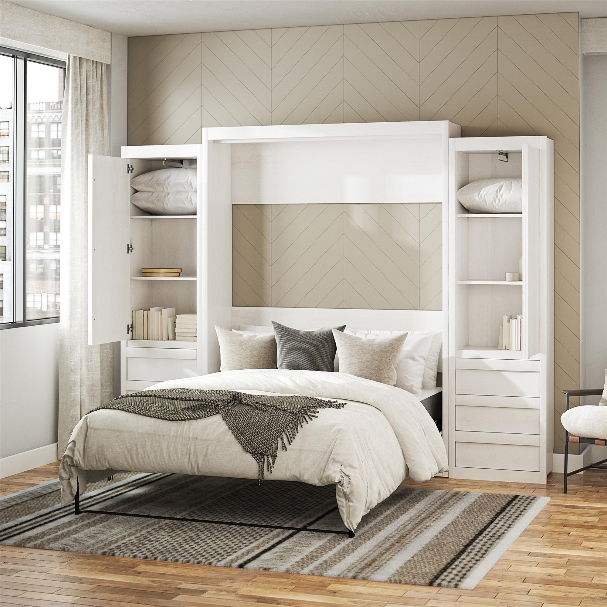 Signature Sleep Paramount Murphy Bed with Armoire Cabinets - Ivory Oak - Queen