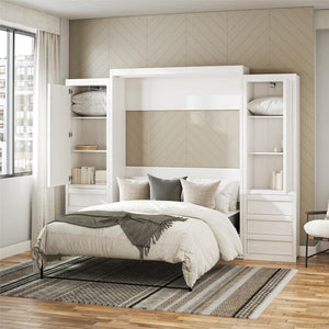 Signature Sleep Paramount Murphy Bed with Armoire Cabinets - Ivory Oak - Queen