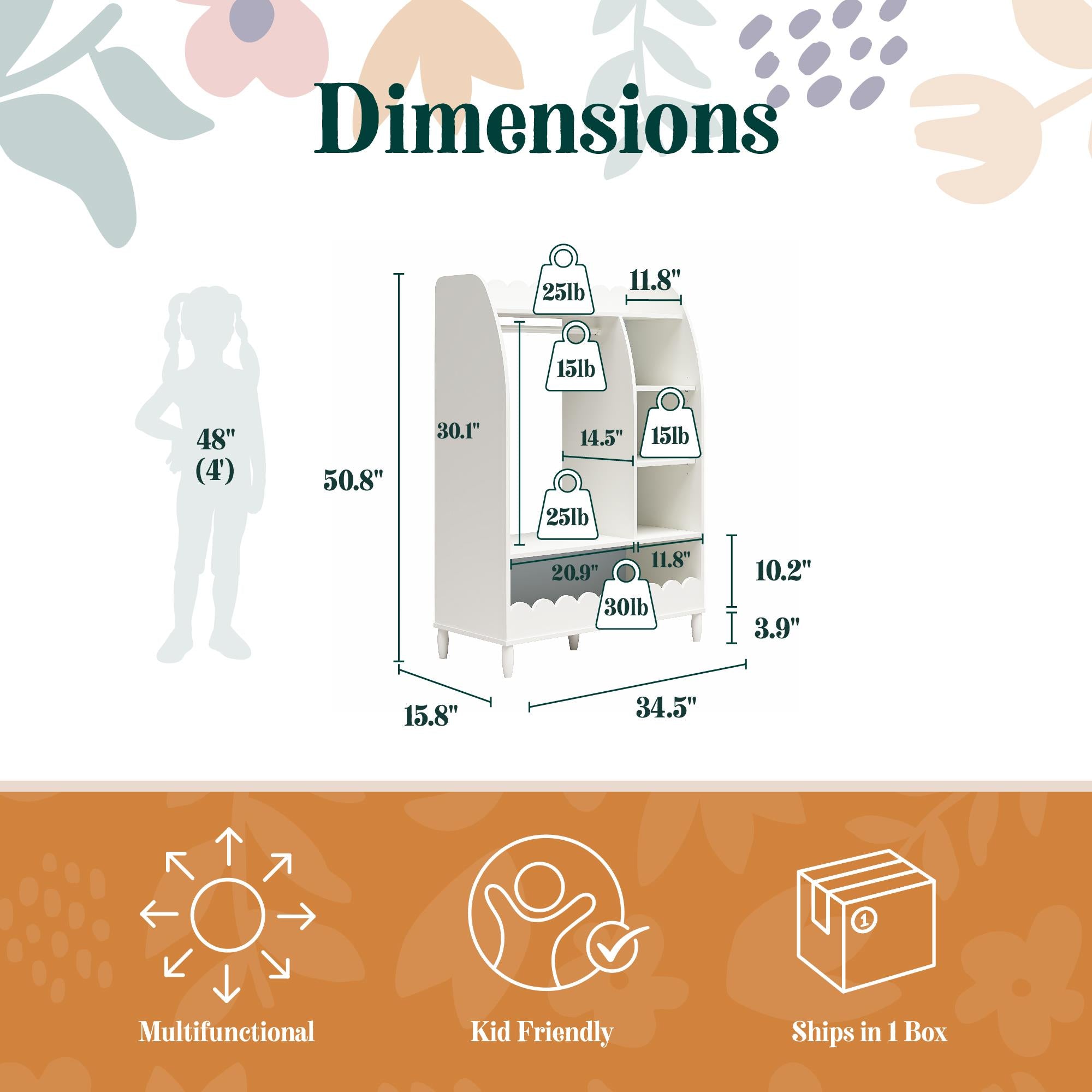 Max & Finn Cloud Kids Dress Up Storage Rack with Toy Organizer - White