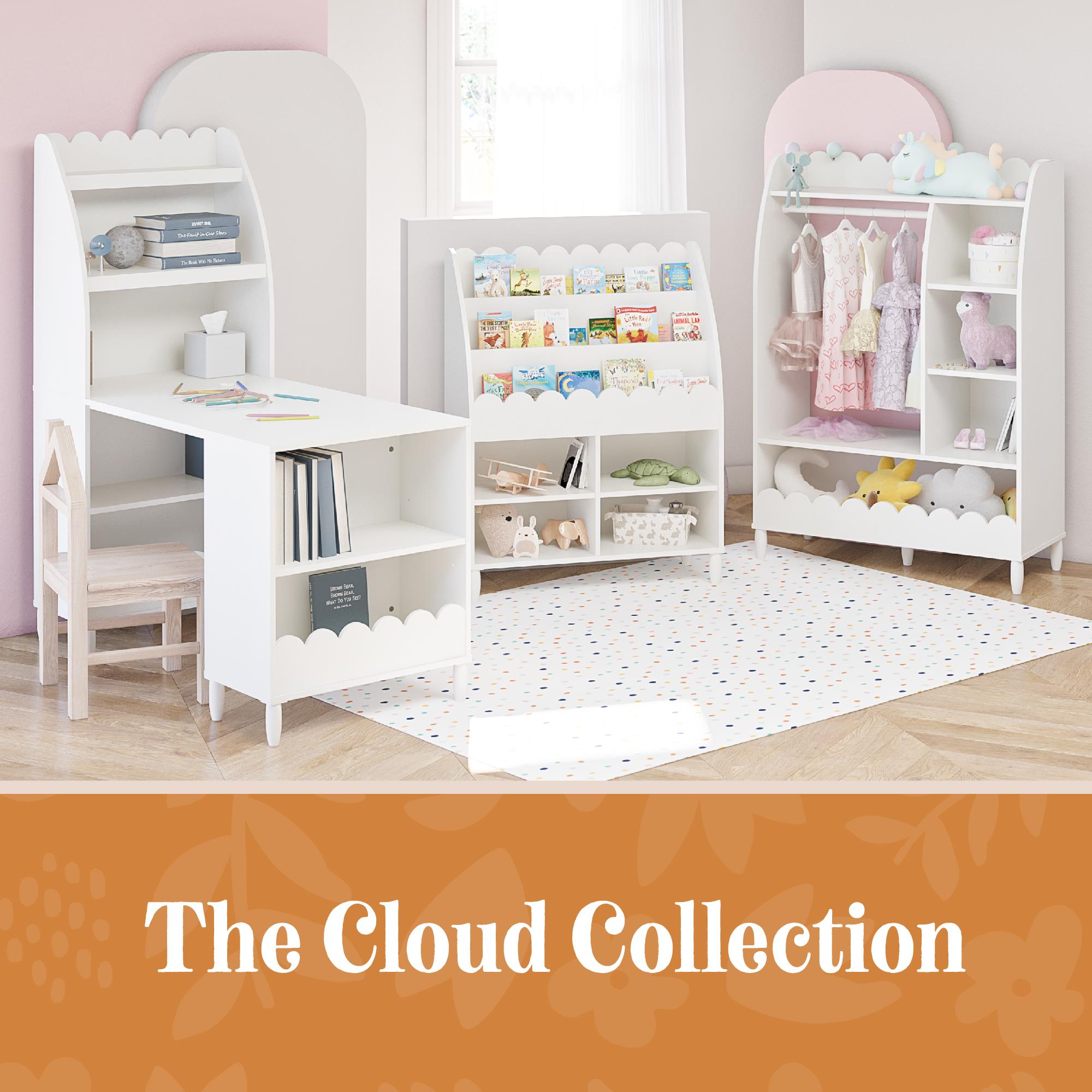 Max & Finn Cloud Kids' Bookshelf with Toy Storage Organizer - White
