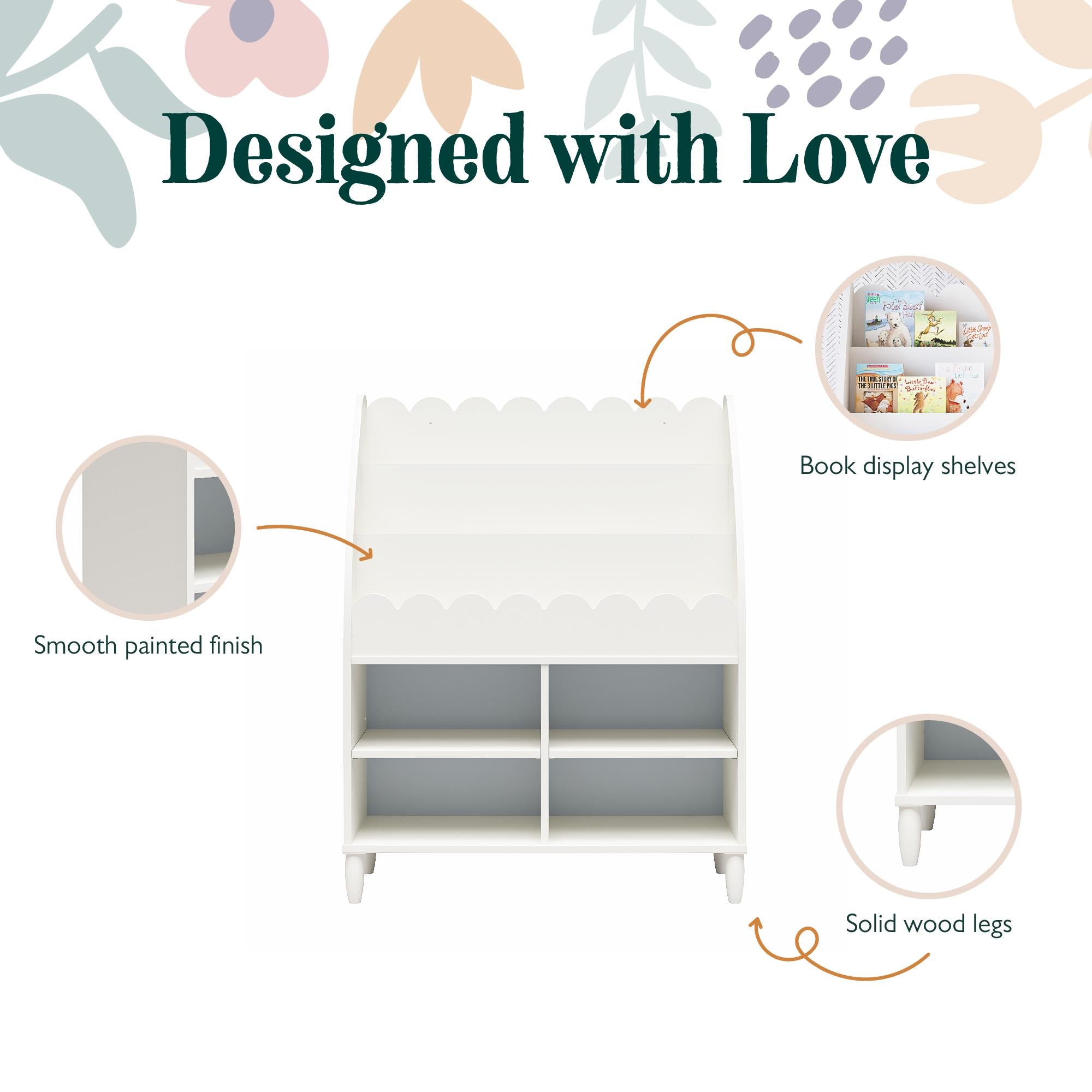 Max & Finn Cloud Kids' Bookshelf with Toy Storage Organizer - White