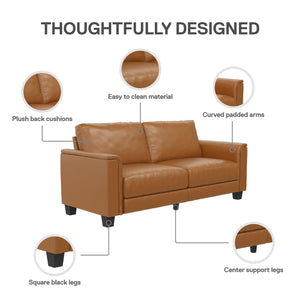 DHP Colton 75.5" Upholstered Sofa - Camel Faux Leather - 3-Seater