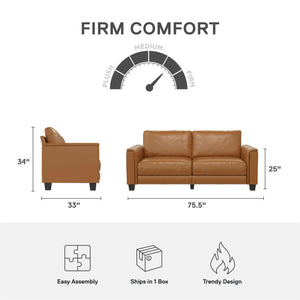 DHP Colton 75.5" Upholstered Sofa - Camel Faux Leather - 3-Seater