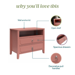 Novogratz Her Majesty 2-Drawer Nightstand, Dusty Rose - Dusty Rose