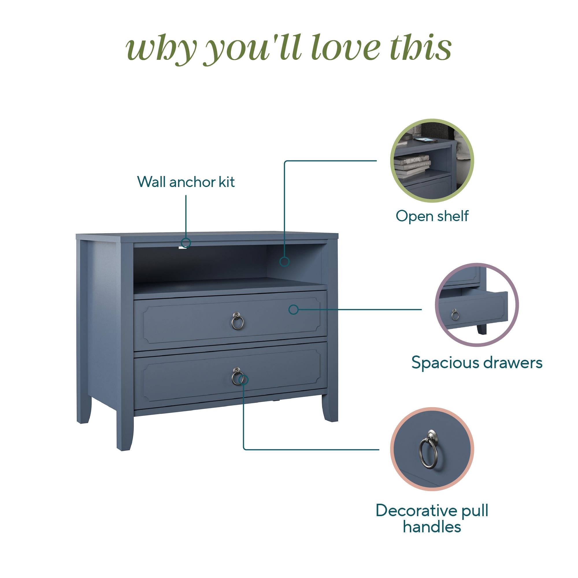 Novogratz Her Majesty 2 Drawer Nightstand - Blue
