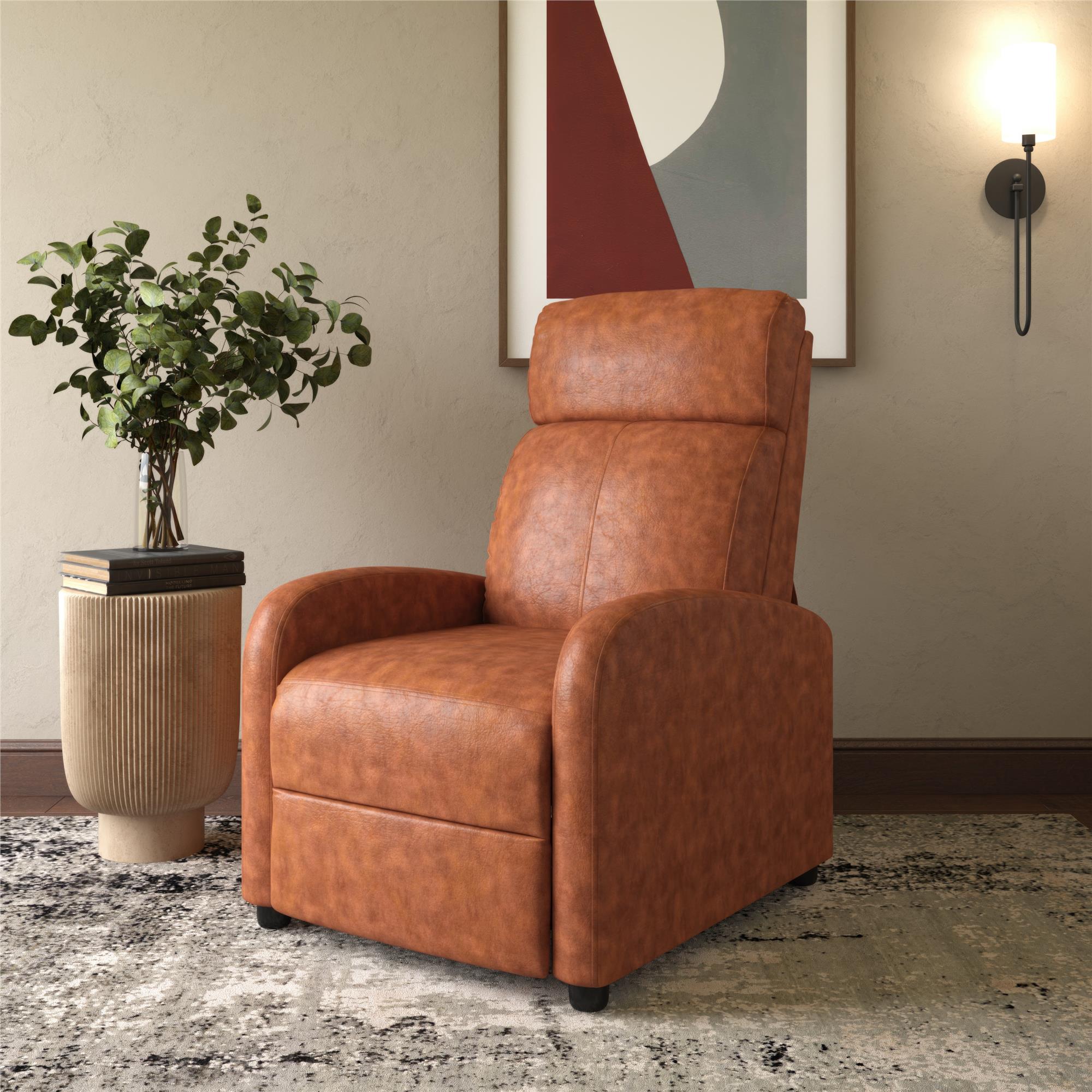 DHP Bobby Pushback Recliner Chair, Camel Faux Leather - Camel Faux Leather