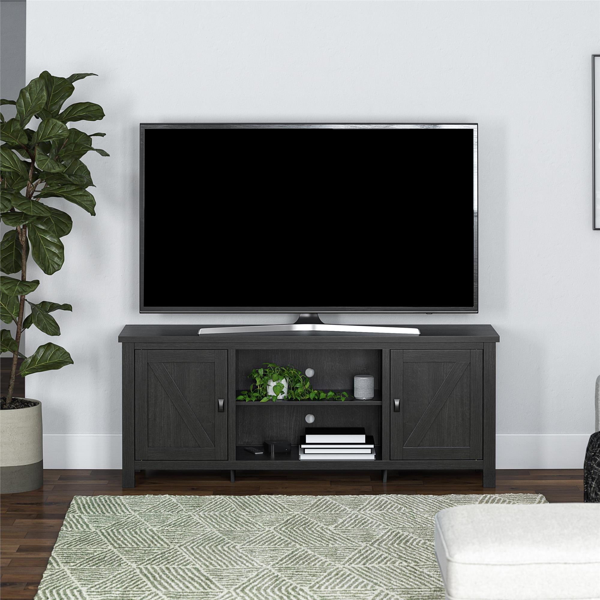 Ameriwood Home Farmington Easy Assembly Farmhouse TV Stand for TVs up to 65" - Black Oak