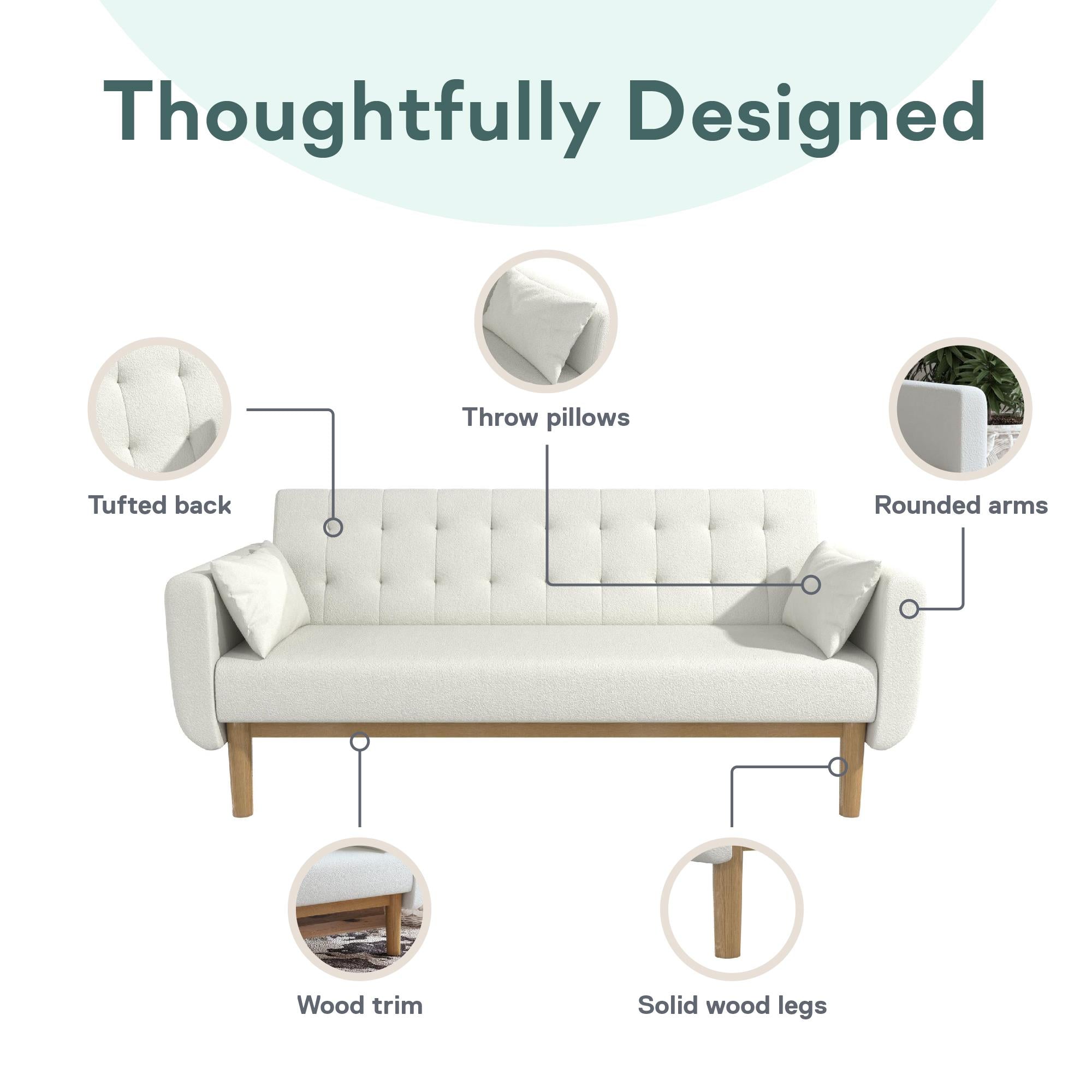 RealRooms Barrie Futon Sofa Bed - Ivory Teddy - 3-Seater