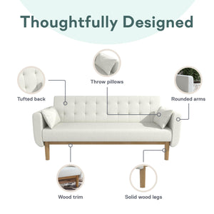 RealRooms Barrie Futon Sofa Bed - Ivory Teddy - 3-Seater
