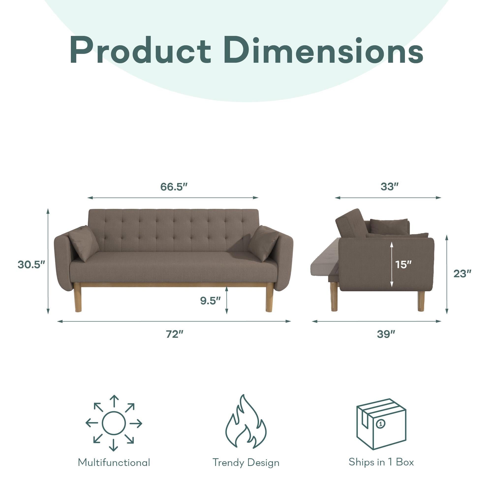 RealRooms Barrie Futon Sofa Bed - Pebble Brown Teddy - 3-Seater