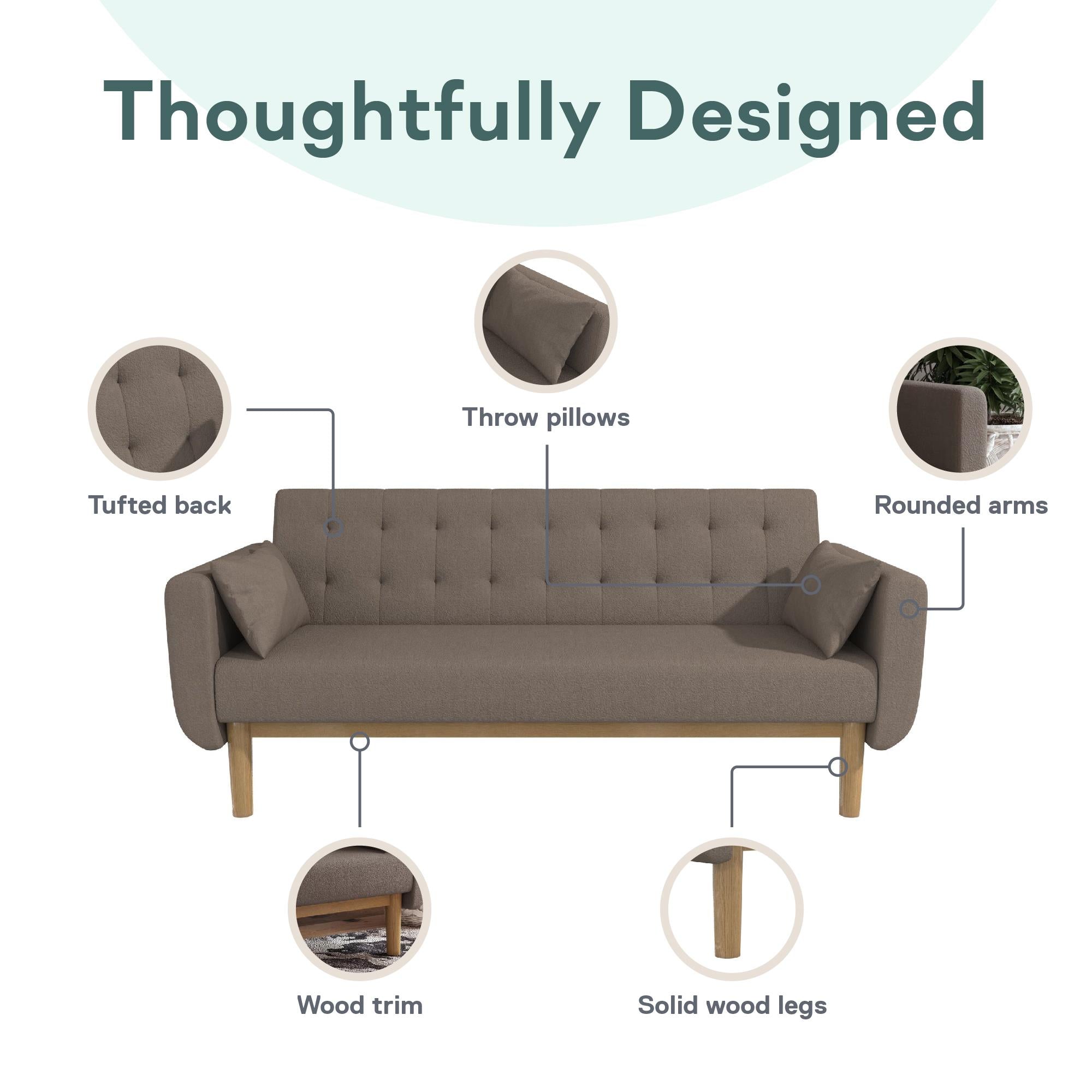 RealRooms Barrie Futon Sofa Bed - Pebble Brown Teddy - 3-Seater