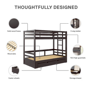 DHP Rhodes Twin over Twin/King Wood Bunk Bed with Storage - Brown - Twin-Over-Twin