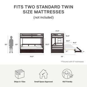 DHP Rhodes Twin over Twin/King Wood Bunk Bed with Storage - Brown - Twin-Over-Twin