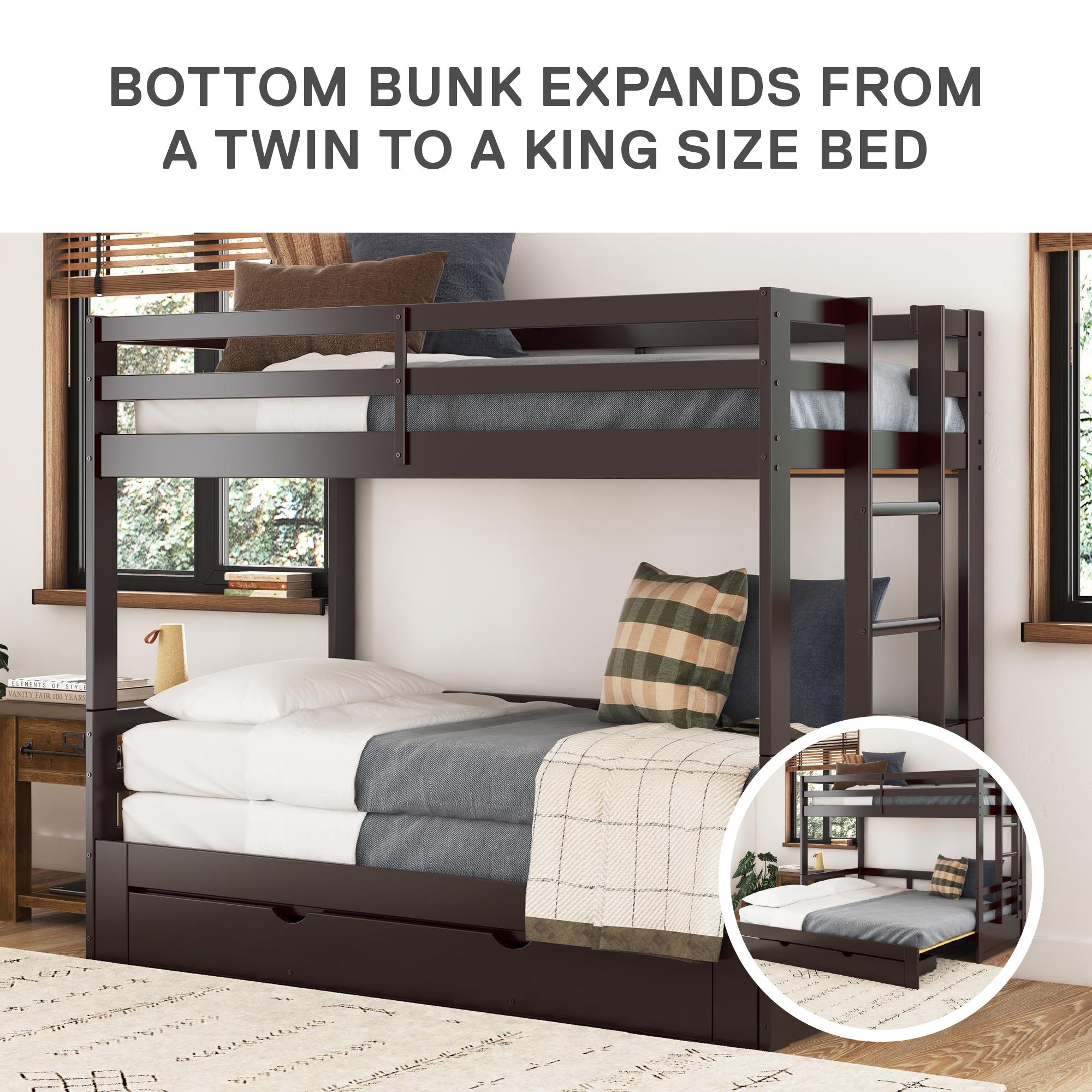 DHP Rhodes Twin over Twin/King Wood Bunk Bed with Storage - Brown - Twin-Over-Twin