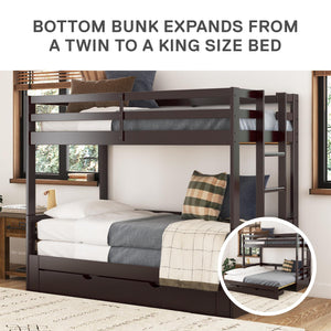 DHP Rhodes Twin over Twin/King Wood Bunk Bed with Storage - Brown - Twin-Over-Twin
