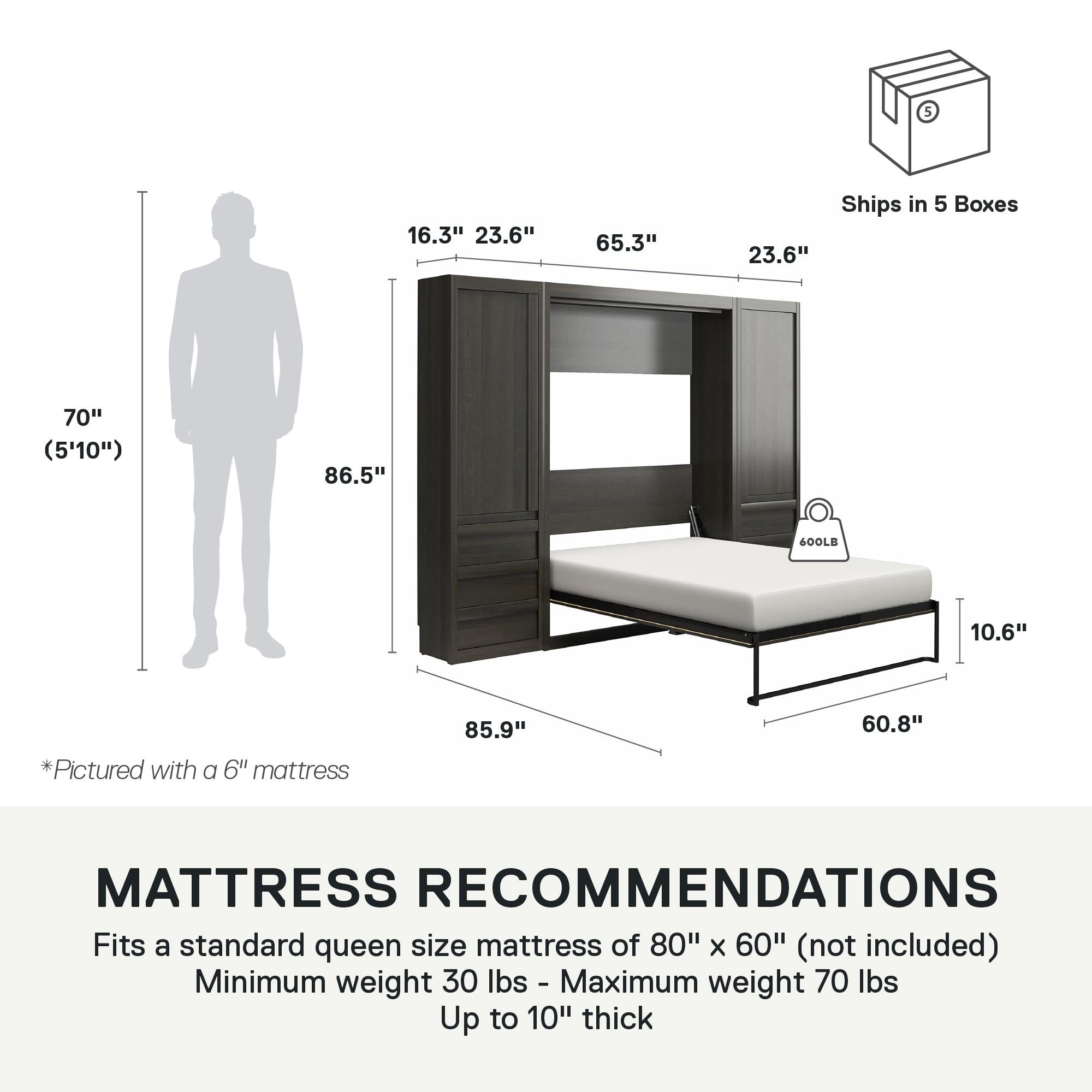 Signature Sleep Paramount Murphy Bed with Armoire Cabinets - Espresso - Queen