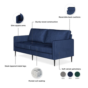 RealRooms Ellie 3-Seater Velvet Sofa - Blue