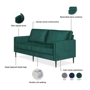 RealRooms Ellie 3-Seater Velvet Sofa - Green